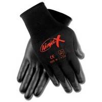 Memphis Gloves N9674L Memphis Large Ninja X 15 Gauge Black Polyurethane And Nitrile Dipped Palm And Finger Coated Work Gloves Wi